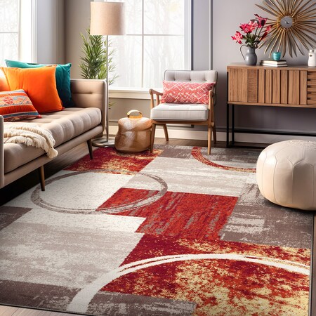 World Rug Gallery Contemporary Abstract Circle Design Soft Area Rug 8'8'' x 12' Multi 307MULTI8X12